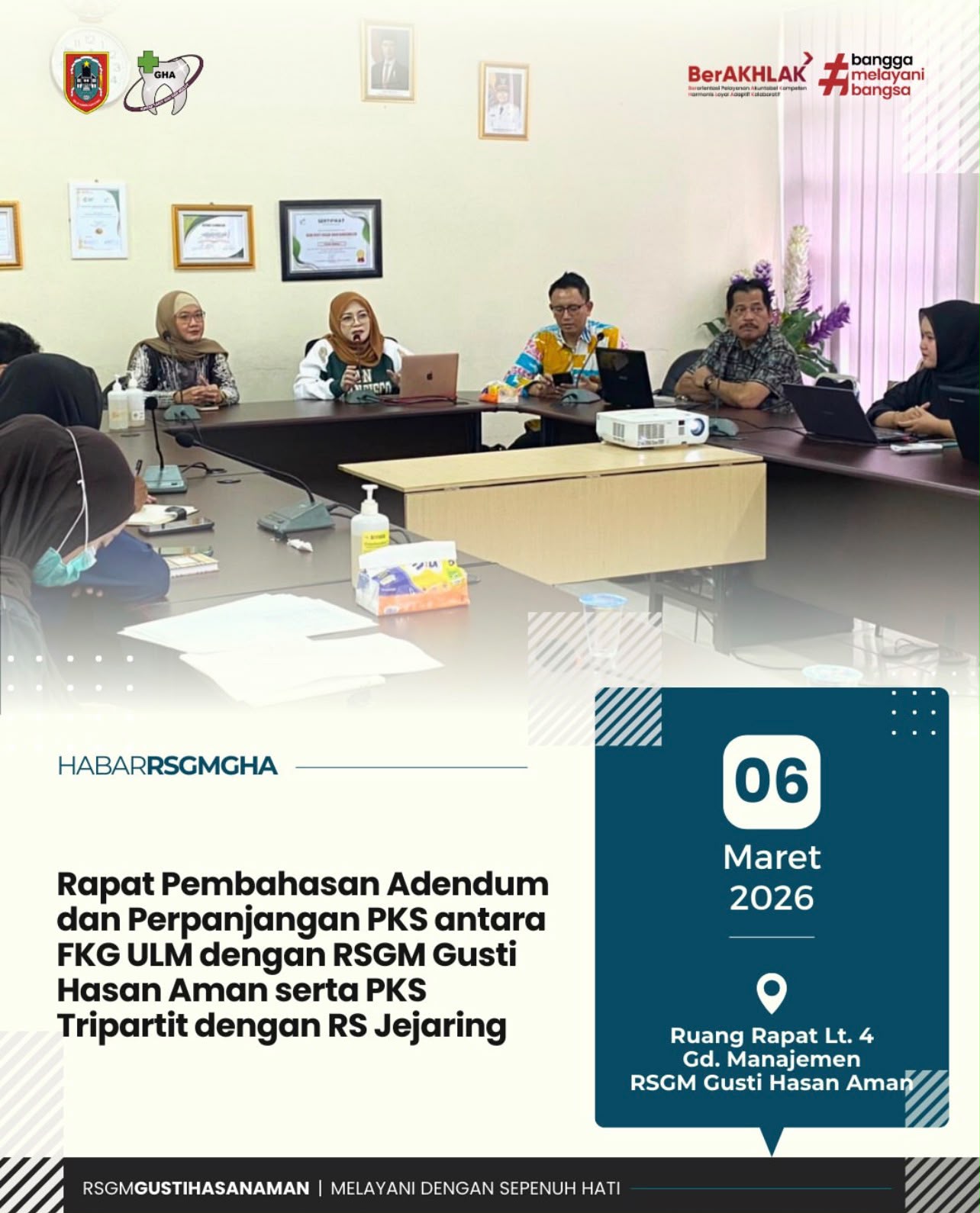 Rapat Pembahasan Adendum dan Perpanjangan PKS antara FKGULM dengan RSGM Gusti Hasan Aman serta PKS Tripartit dengan RS Jejaring