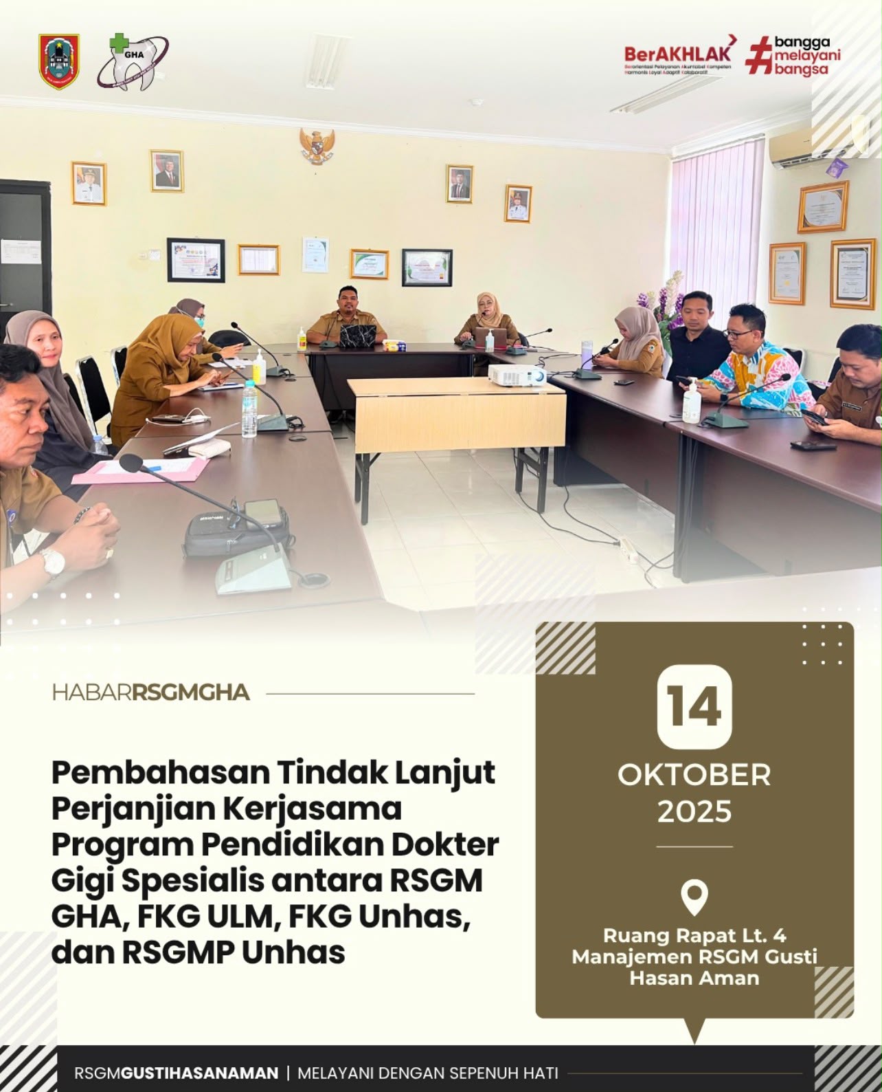 Pembahasan Tindak Lanjut Perjanjian Kerjasama Program Pendidikan Dokter Gigi Spesialis antara RSGM GHA, FKG ULM, FKG Unhas, dan RSGMP Unhas