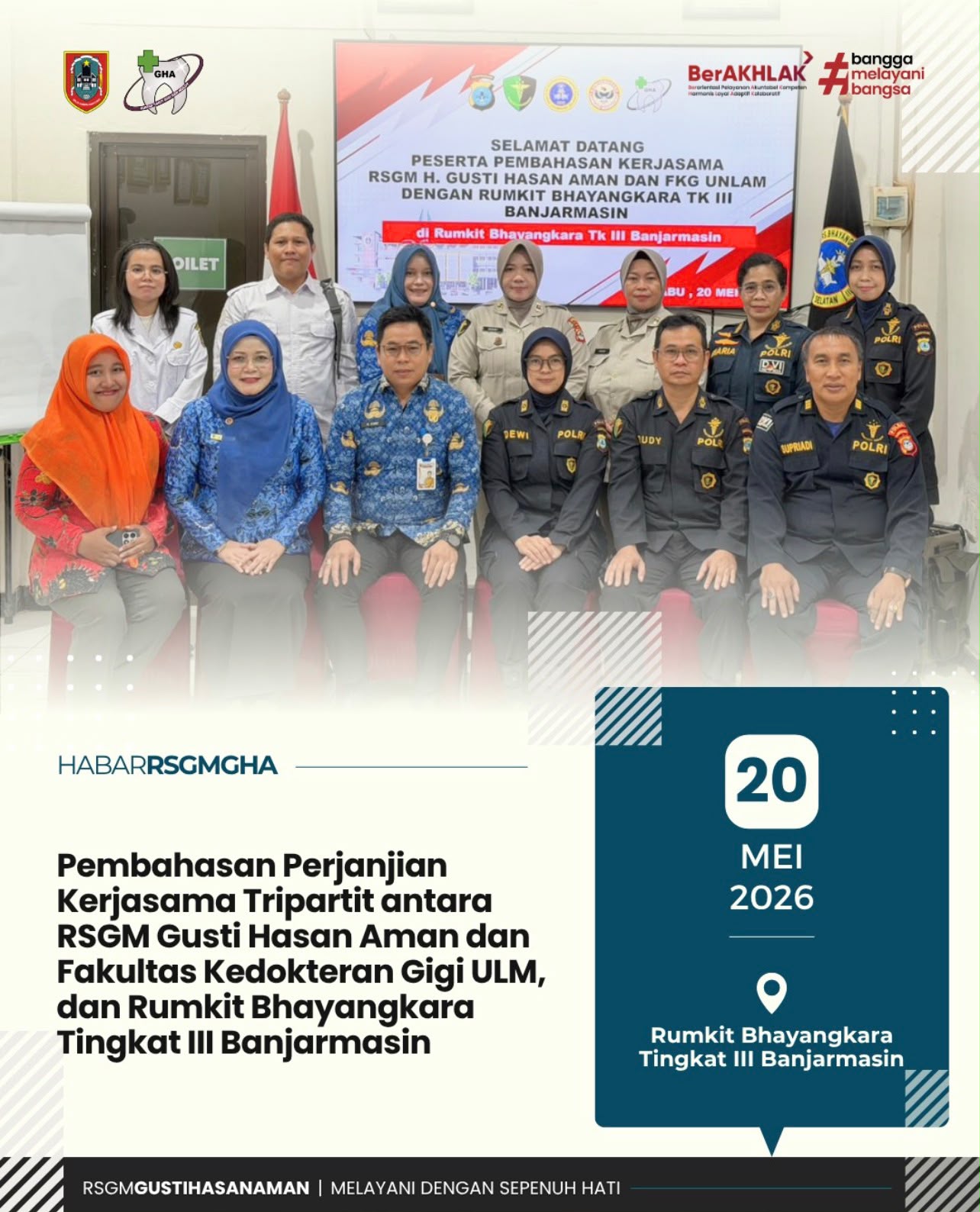 Pembahasan Perjanjian Kerjasama Tripartit antara RSGM GHA dan Fakultas Kedokteran Gigi ULM, dan Rumkit Bhayangkara Tingkat III Banjarmasin